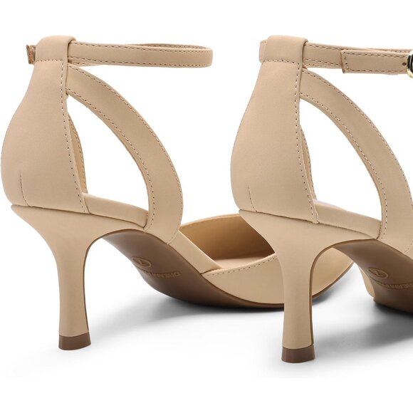 Dream Pairs Women Nude-nubuck Closed Pointed Toe Kitten Heels Ankle Strap Pumps - Picture 5 of 7